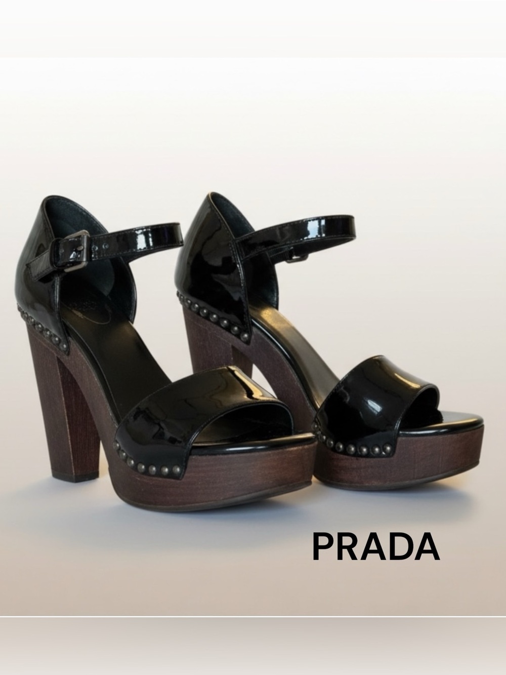 PRADA PATENT LEATHER OPEN TOE SHOES PLATFORM HEELS ITALY 36 6